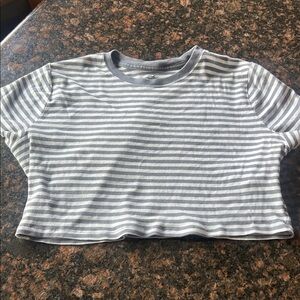 Striped Cropped Tee - Light Gray & White Hollister size extra large